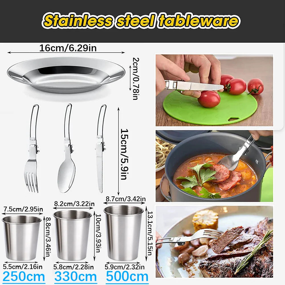 Camping Cooking Set Camping Cookware Travel Tableware Outdoor Picnic Set Teapot for 2-3 Peaple Non-Stick Pots Assorted Sets