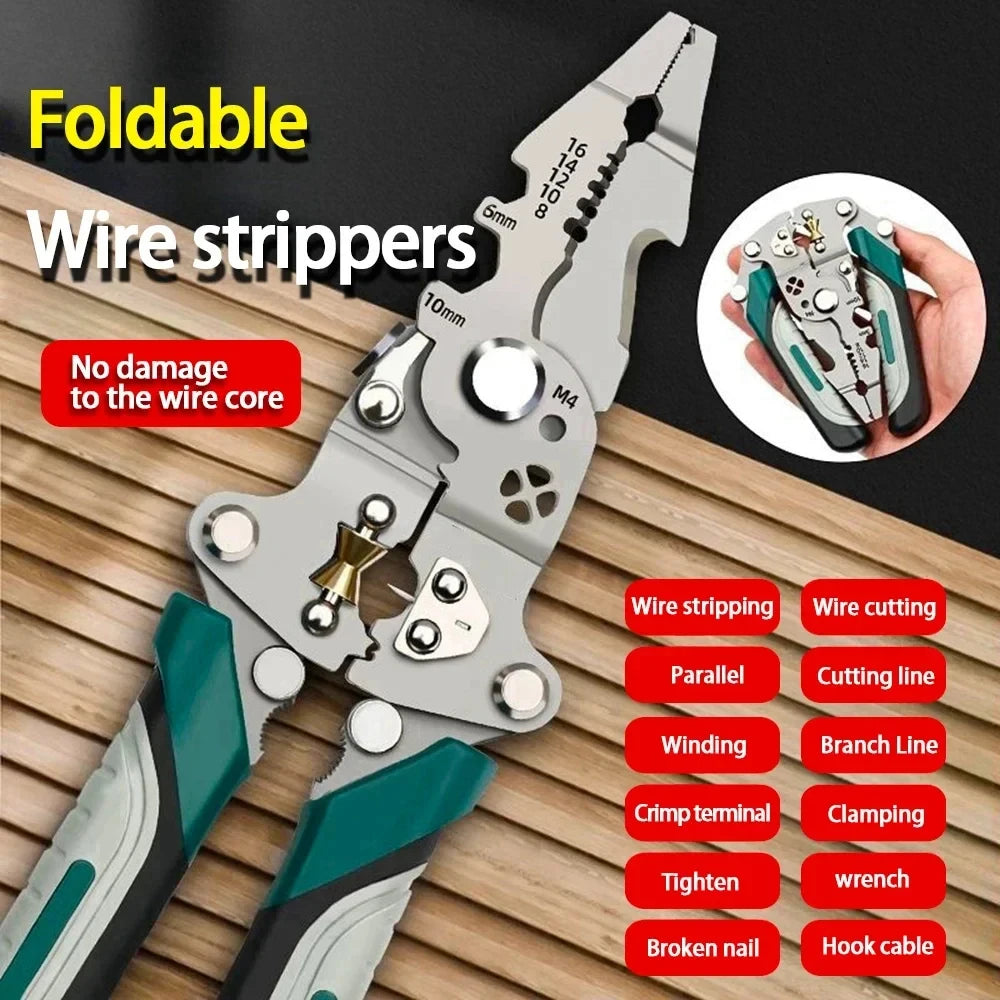 Foldable Wire Stripper Multifunctional Wire Stripper Wire Stripping Pliers Crimper Wire Crimping Tool for Electricians Home DIY