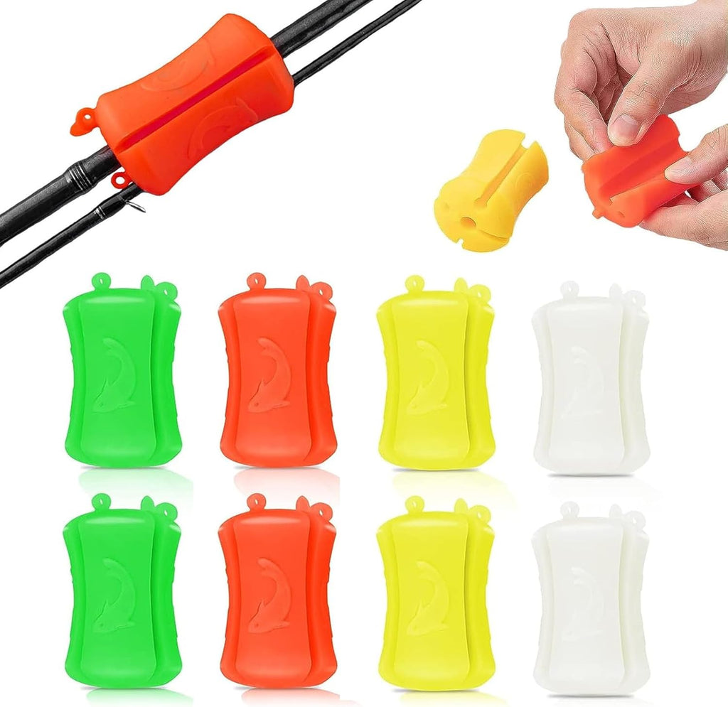 8PCS Portable Fishing Rod Fixed Ball,Multi-Function Rubber Fishing Pole Clip,Silicone Fishing Rod Straps,Wear Resistant Fastener Binding Clip Tight Fishing Accessories for Various Sizes Fishing Pole