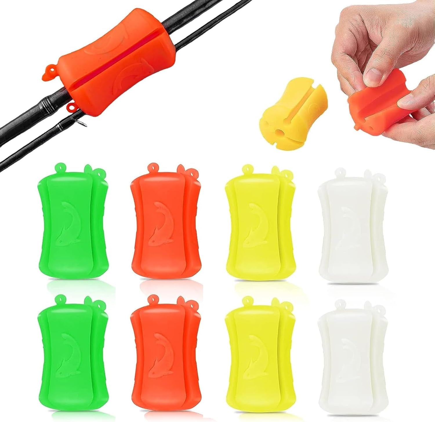 8PCS Portable Fishing Rod Fixed Ball,Multi-Function Rubber Fishing Pole Clip,Silicone Fishing Rod Straps,Wear Resistant Fastener Binding Clip Tight Fishing Accessories for Various Sizes Fishing Pole