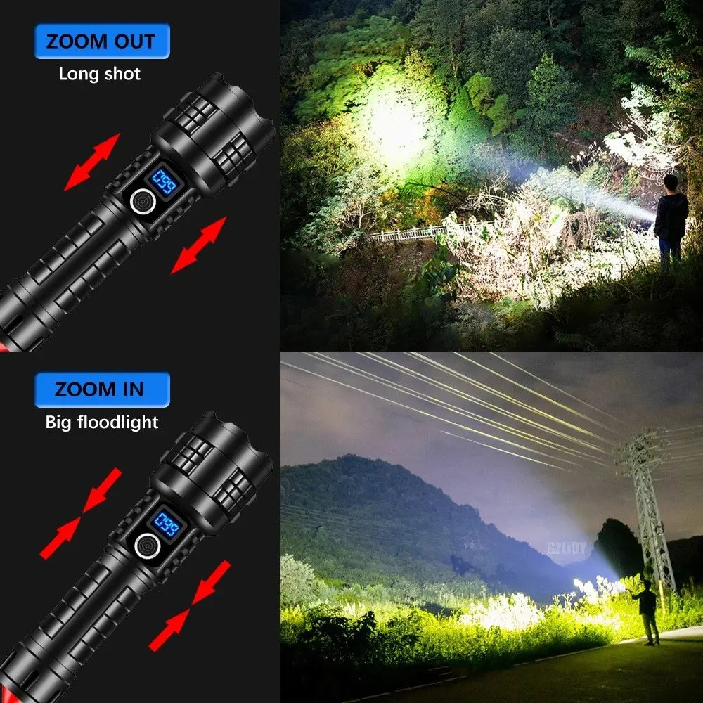 Rechargeable Flashlight, 1 Set 5 Speed Mode LED High Lumen Flashlight, Super Bright Flashlight with Holster, Powerful Handheld Portable Zoom Flashlight for Emergency Camping Hiking #GLOBAL PICKS